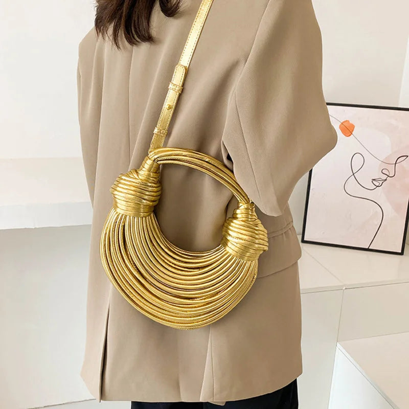 Handbags for Women 2025 New Gold Luxury Designer Brand Handwoven Noodle Bags Rope Knotted Pulled Hobo Silver Evening Clutch Chic