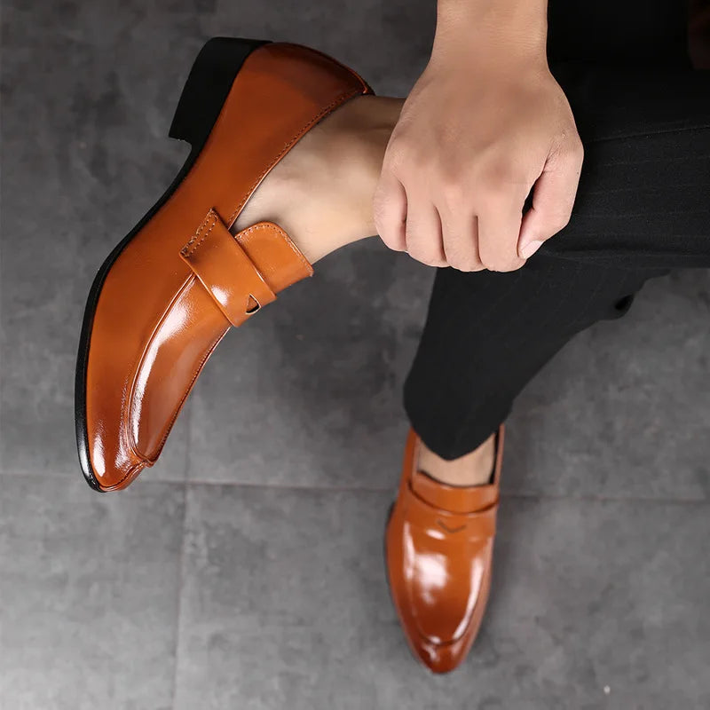 Men's Shoes Loafers Dress Man British Casual Single Leather Small Square Toe Mens Genuine Shoe Formal Black Elegant Good Quality