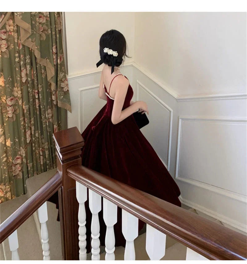 Velvet Dress Hepburn Long Skirt Women Clothing Party Dresses Vestido Dress