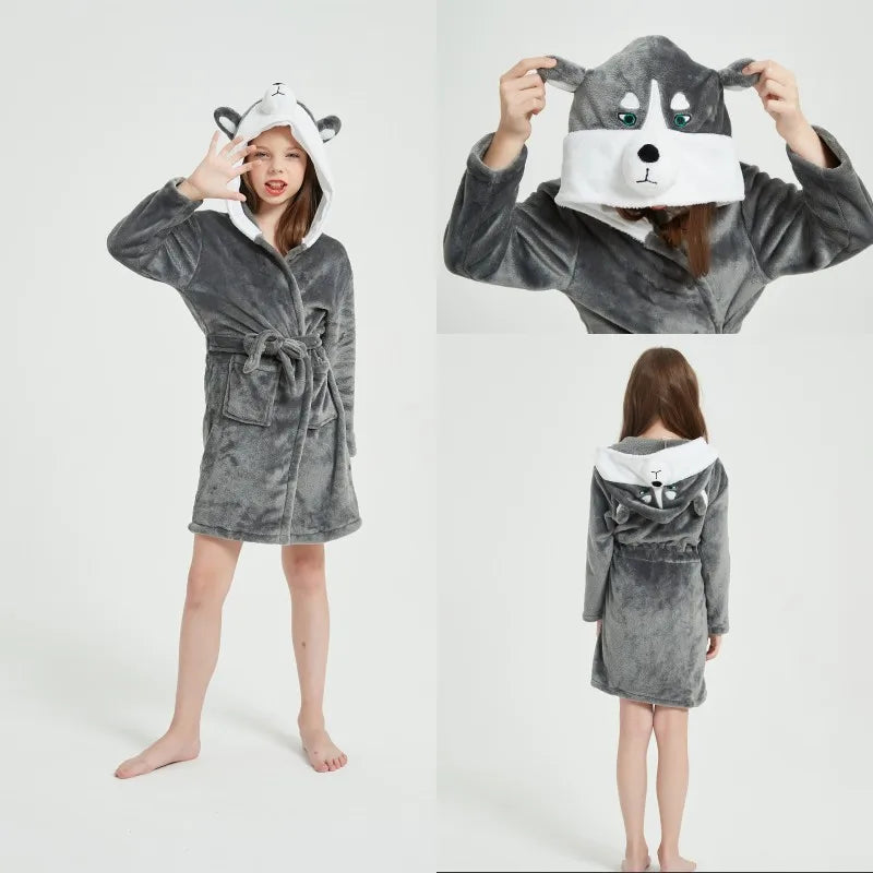 Children Bathrobe For Girls Kigurum Unicorn Pyjamas Kids Colar Fleece Boys Bathrobes Nightgown Baby Sleepwear Hooded Bath Robe