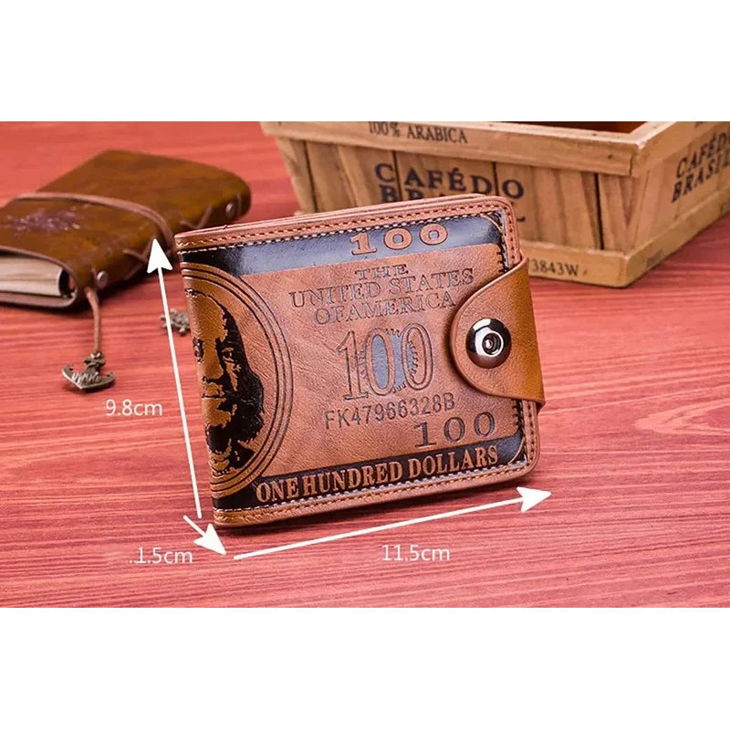 Fashion Wallets With 100 US Dollar Pattern Wallet Male Leather Photo Card Holder Large Capacity