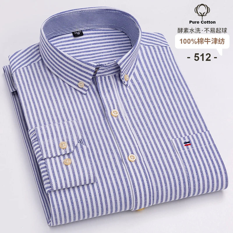Lynett Lamar Men's 100% Cotton Oxford Plaid Long Sleeve Dress Shirt — Regular Fit Casual S–7XL