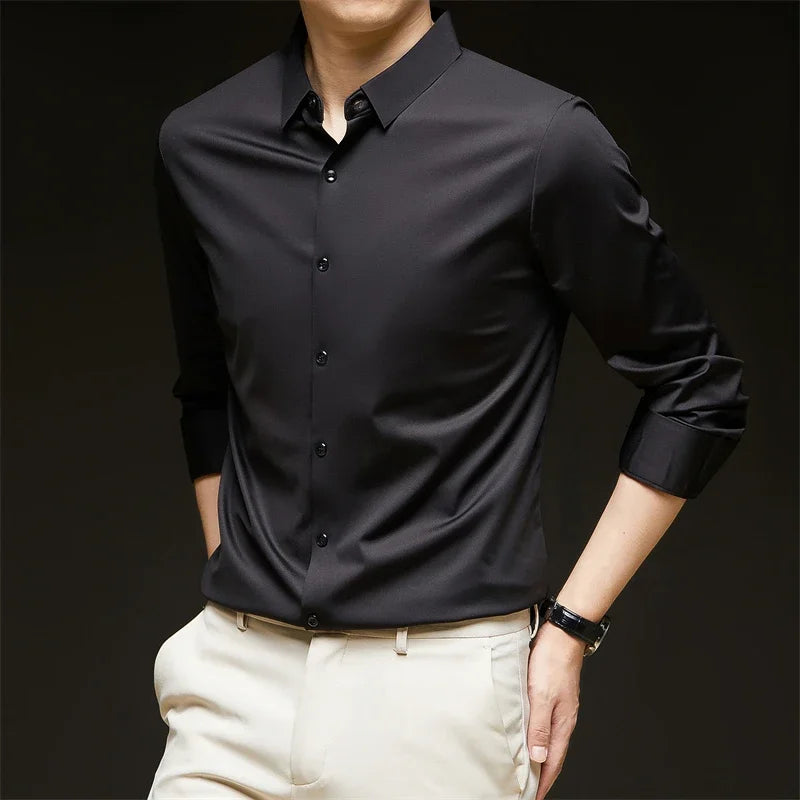 Lynett Lamar Men's Wrinkle-Free Stretch Dress Shirt — All-Season Solid