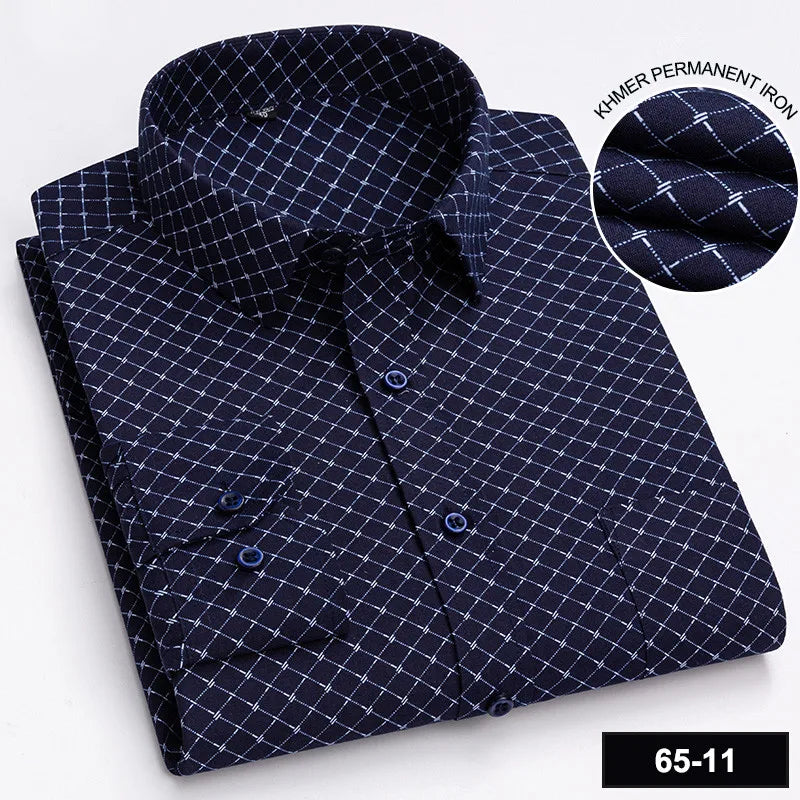 Men's Printed Plaid & Stripe Long Sleeve Casual Shirt — Single Pocket Business Formal Four Seasons