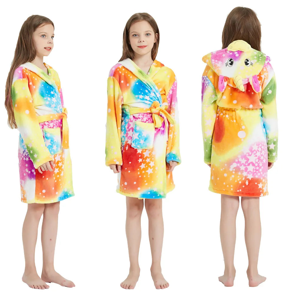 Children Bathrobe For Girls Kigurum Unicorn Pyjamas Kids Colar Fleece Boys Bathrobes Nightgown Baby Sleepwear Hooded Bath Robe