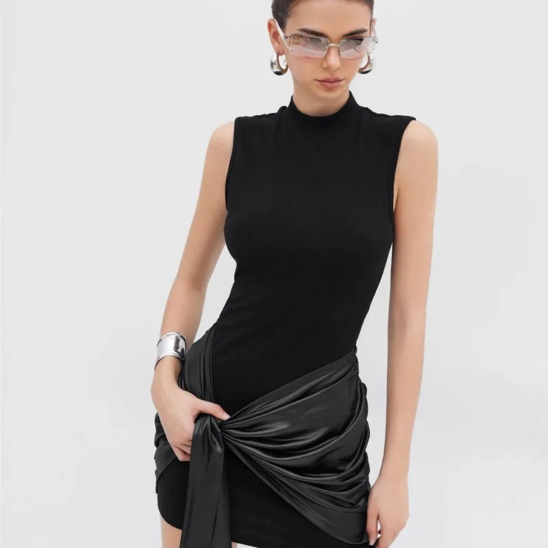 Mini Dress Dresses 2025 Woman Vestidos Slim Simple Style Solid Color Straps Round Neck Hot Girl Sleeveless Fashion Temperament