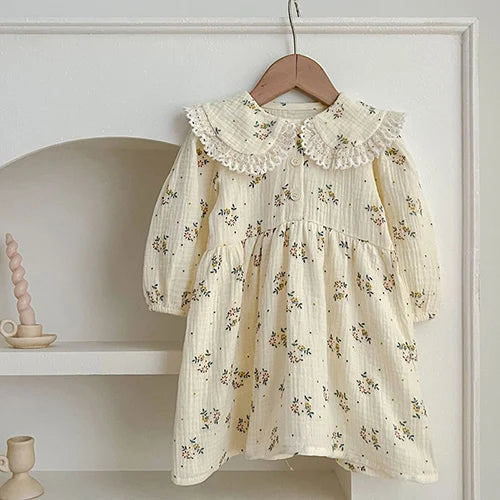 2025 New Spring Sister Dress 2-6Yrs Girl Party Dress Long Sleeved Cotton Mesh Splicing Kids Princess Dresses Children Clothes