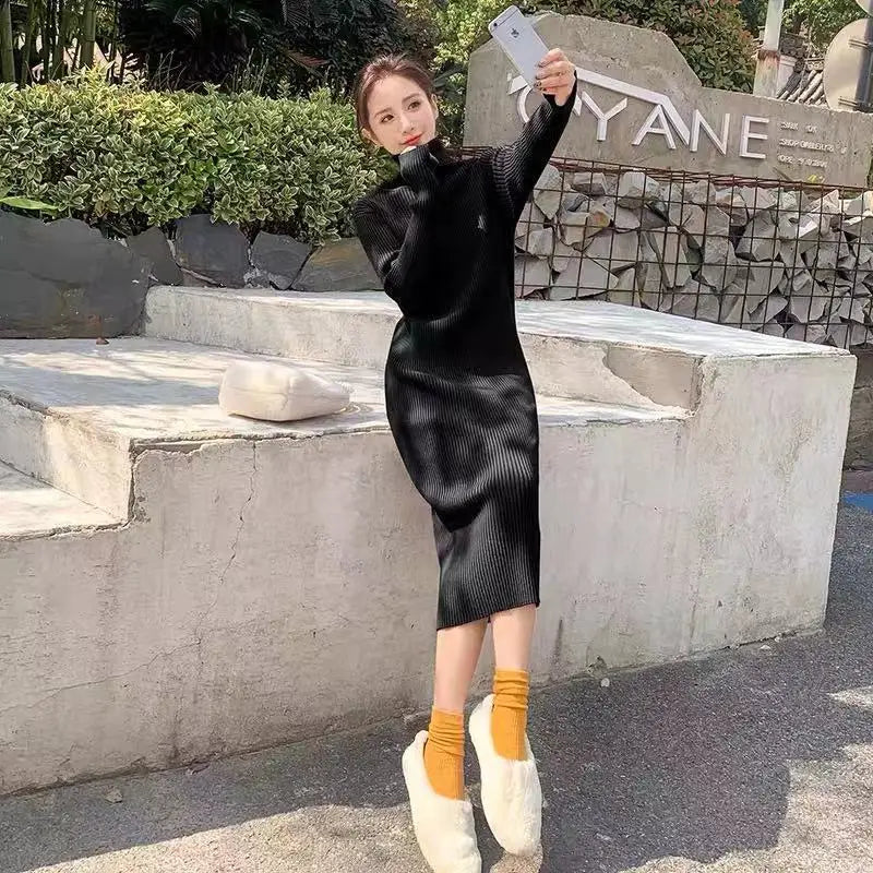 Dresses for Women Sexy Daring Long Clothes Knitted Woman Dress Turtleneck Robe Maxi Brown Bodycon Evening Crochet Harajuku Sale