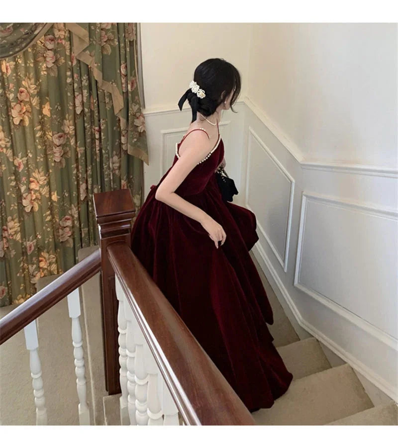 Velvet Dress Hepburn Long Skirt Women Clothing Party Dresses Vestido Dress