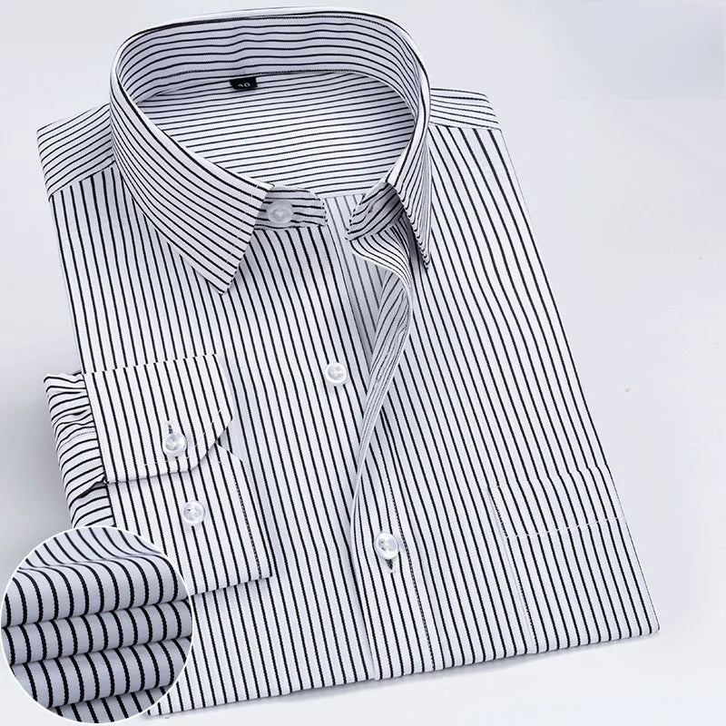 Lynett Lamar Men's Anti-Wrinkle Striped Dress Shirt — Long Sleeve Smart Casual S–7XL
