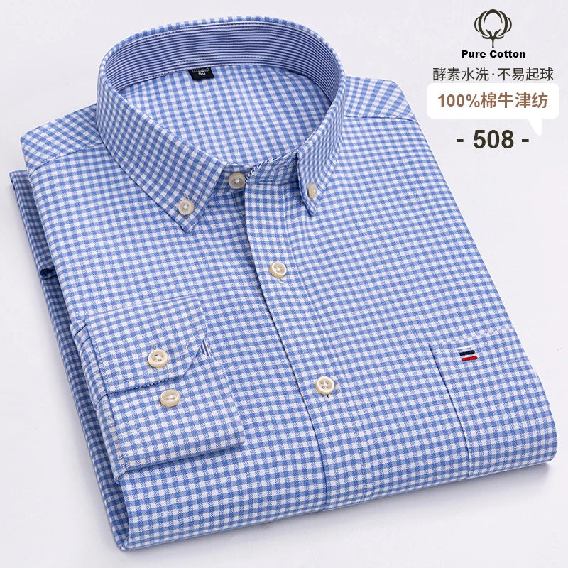 Lynett Lamar Men's 100% Cotton Oxford Plaid Long Sleeve Dress Shirt — Regular Fit Casual S–7XL
