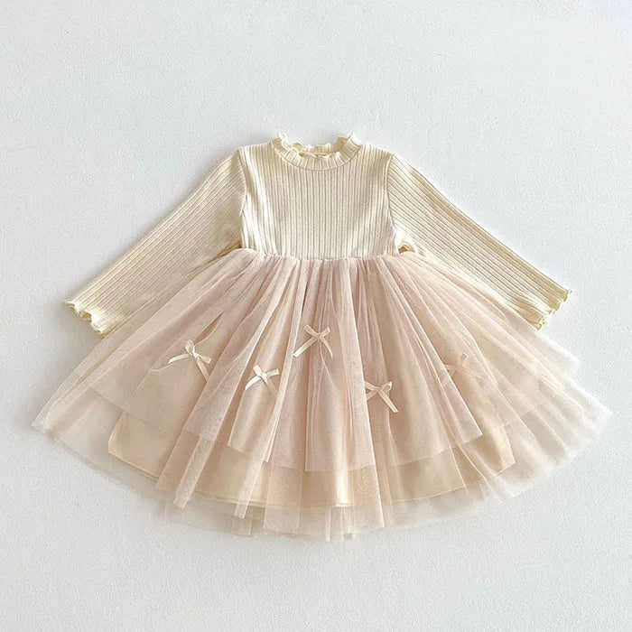 2025 New Spring Sister Dress 2-6Yrs Girl Party Dress Long Sleeved Cotton Mesh Splicing Kids Princess Dresses Children Clothes