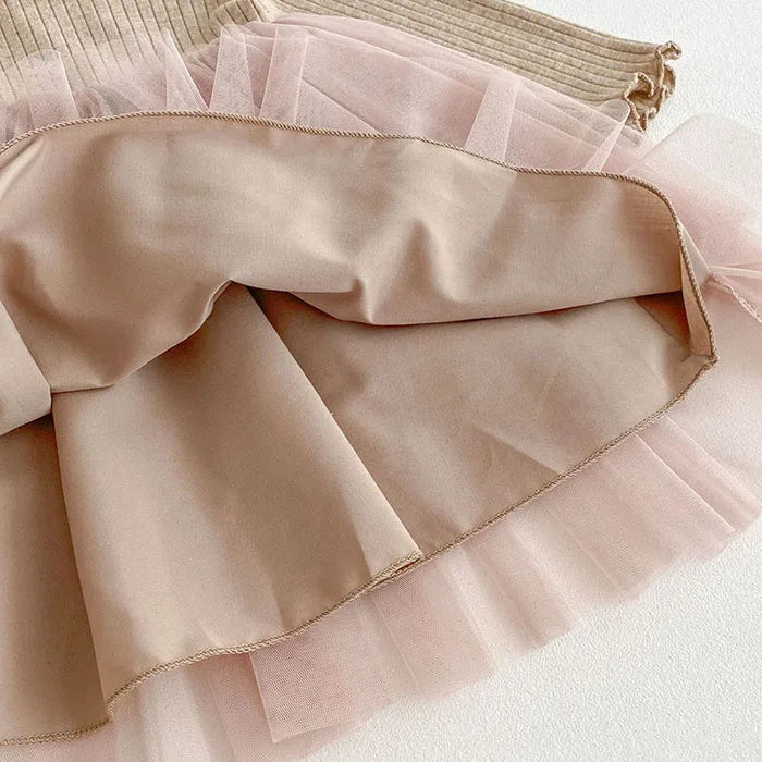 2025 New Spring Sister Dress 2-6Yrs Girl Party Dress Long Sleeved Cotton Mesh Splicing Kids Princess Dresses Children Clothes