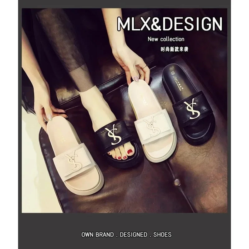 Slippers Summer Shoes Women Platform Design Slides Fashion Letters Ladies Shoes Casual Slipper Outside Non-slip Slippers Sandals