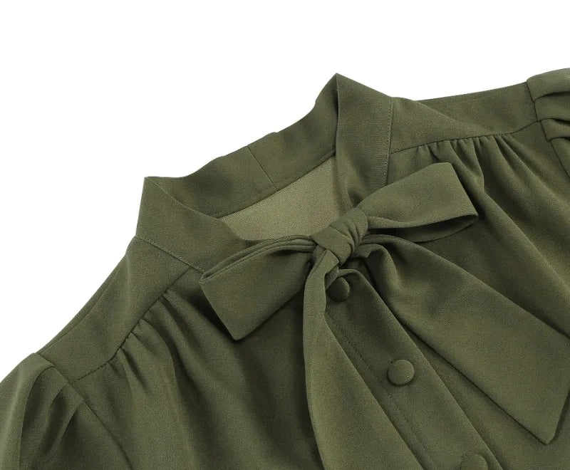 2024 New Fashion Robe Vintage Summer Dresses Elegant Women Swing Short Sleeve Bow Tie Collar Rockabilly Party Prom Office Dress