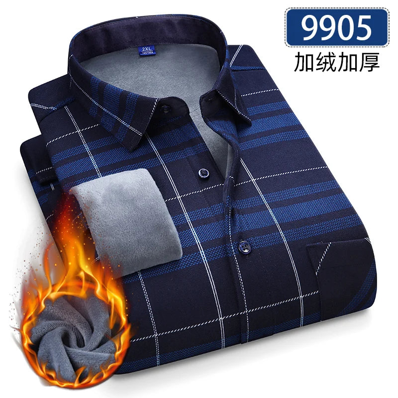 Lynett Lamar Men's Thickened Fleece Plaid Shirt — Warm Long Sleeve Check