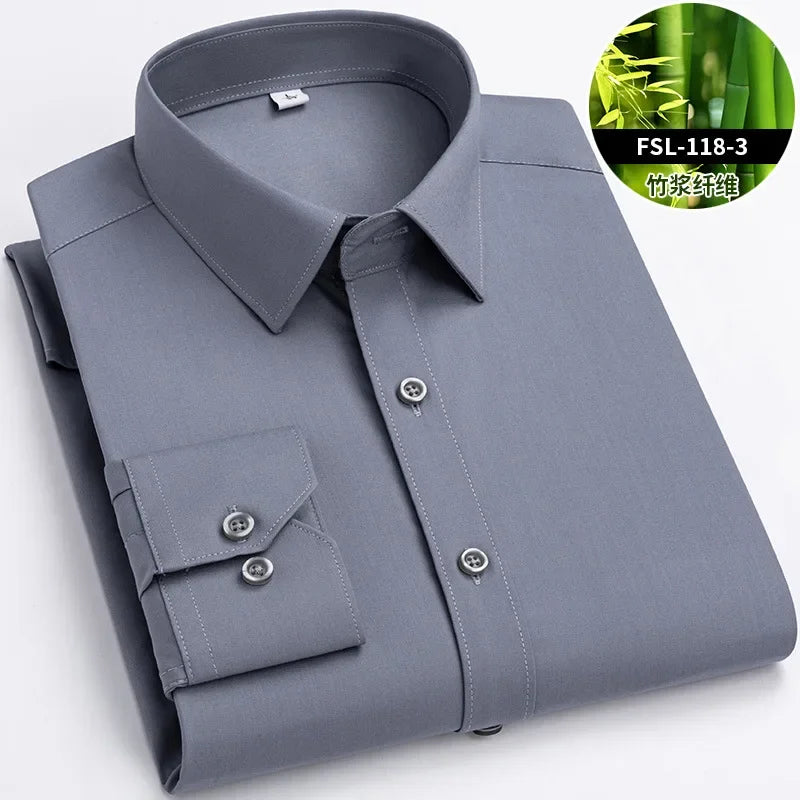 Lynett Lamar Men's Bamboo Fiber Anti-Wrinkle Long Sleeve Dress Shirt — Non-Iron Business S–8XL