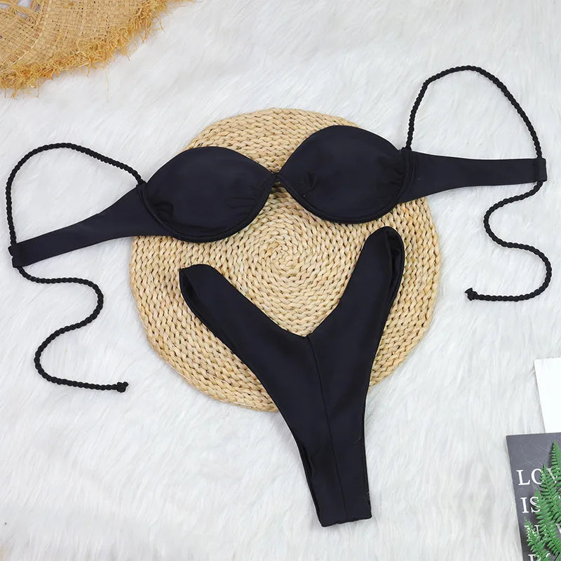 2026 New Bikini Two-Piece Sets Bathing Suit Lady New Fashion Sexy Solid Color Casual Bathing Suit Women Micro Bikini Swimwear