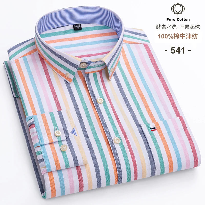 Lynett Lamar Men's 100% Cotton Oxford Plaid Long Sleeve Dress Shirt — Regular Fit Casual S–7XL
