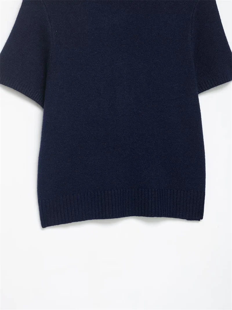 Women's Jacket 2025 New Autumn Fashion Darkblue Detachable Animal Print Neckline Knitted Jacket for Women Casual Chic Ladies Top