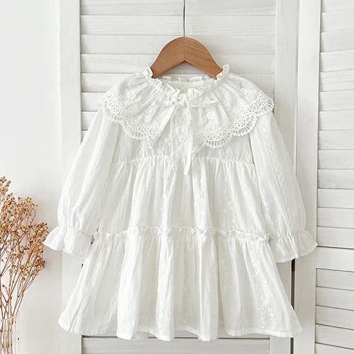 2025 New Spring Sister Dress 2-6Yrs Girl Party Dress Long Sleeved Cotton Mesh Splicing Kids Princess Dresses Children Clothes