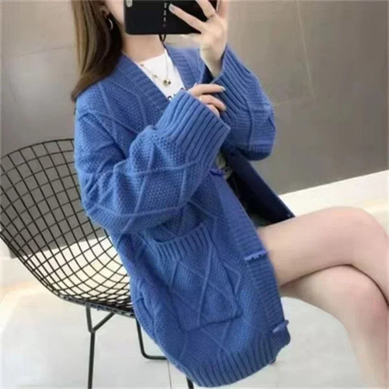 Women's Sweater Long Knit Tops For Woman Yellow Cardigan Autumn Winter 2025 New In Korean Luxury Cheap And High Quality Offers