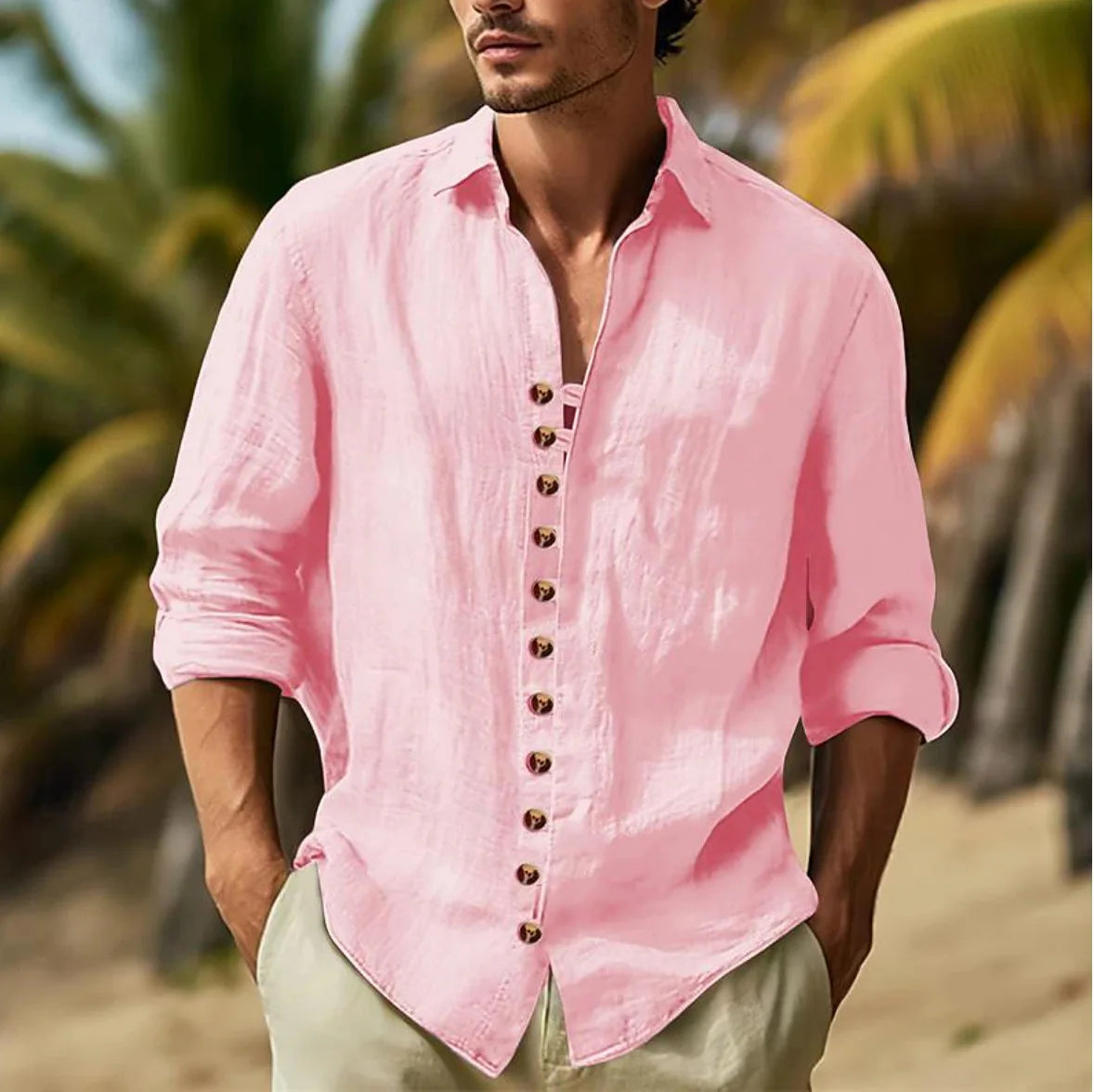 Men's Button-down Casual Shirt Cotton Long-sleeve Shirt with Collar for Spring and Autumn Festivals
