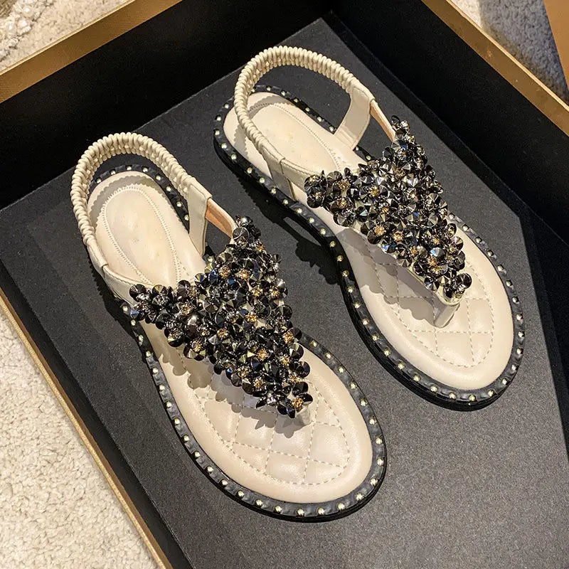 Sandals For Women Without Heel Flip Flops Sandal Woman Flat-heeled With Young On Sale Shoes Rhinestone Shoe Summer New 2025 Hot