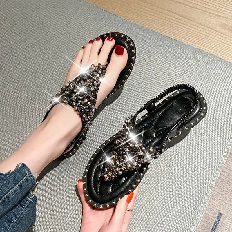 Sandals For Women Without Heel Flip Flops Sandal Woman Flat-heeled With Young On Sale Shoes Rhinestone Shoe Summer New 2025 Hot