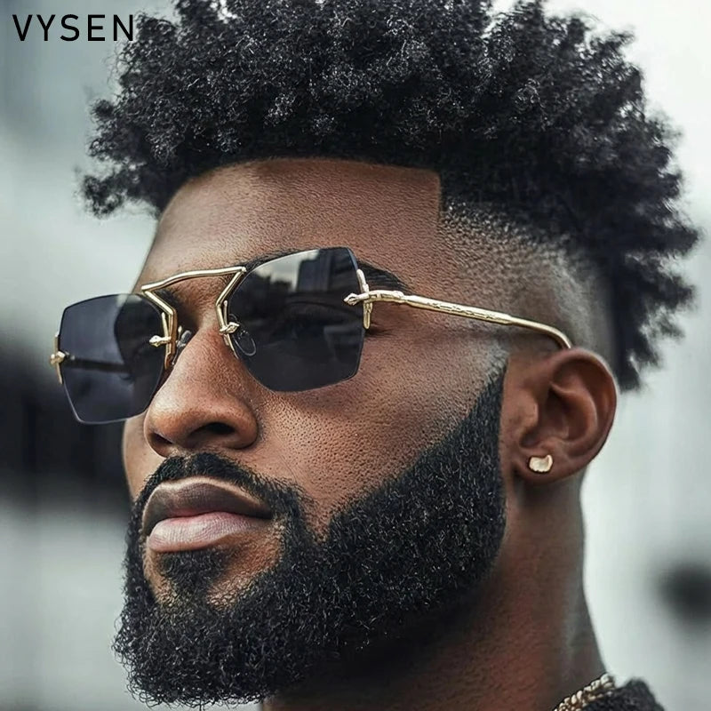 Square Rimless Punk Sunglasses Men 2026 Luxury Brand Vintage Metal Frame Polygon Sun Glasses For Male Steampunk Shades Eyewear