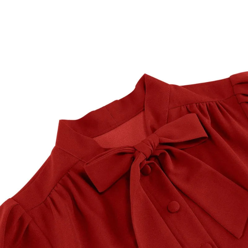 2024 New Fashion Robe Vintage Summer Dresses Elegant Women Swing Short Sleeve Bow Tie Collar Rockabilly Party Prom Office Dress