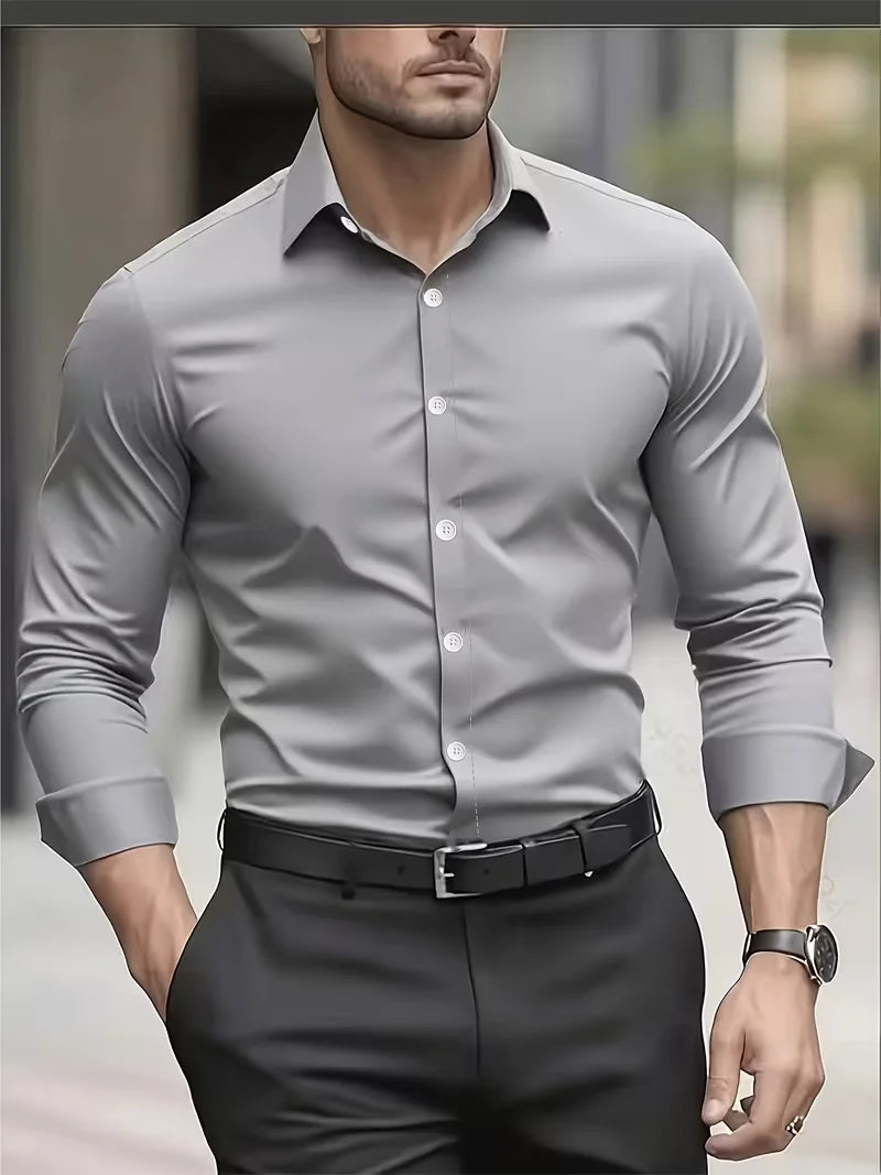 Lynett Lamar Men's Breathable Lightweight Long Sleeve Business Shirt — Summer Formal