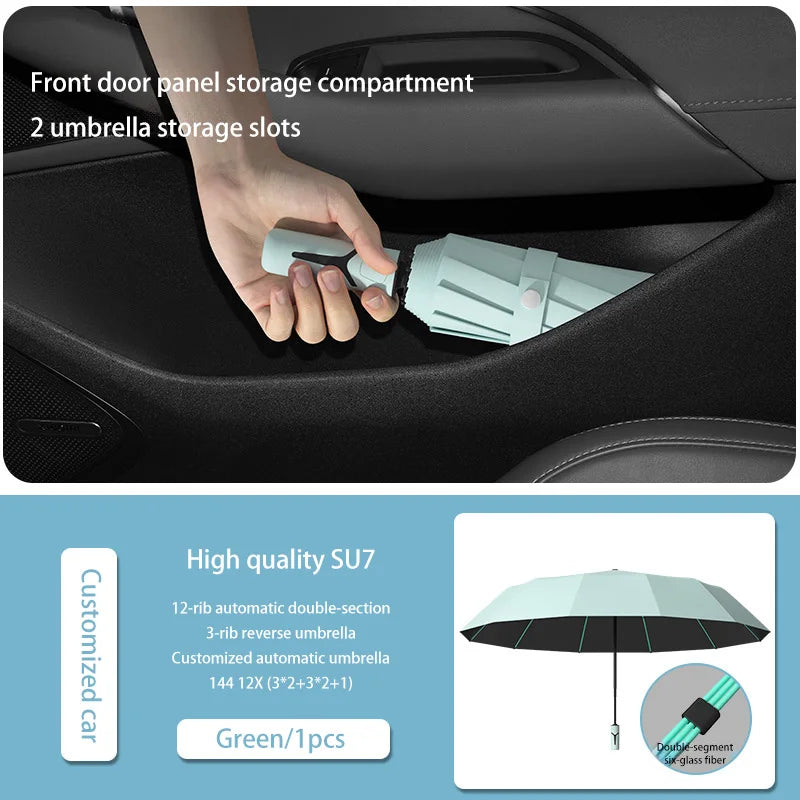 Extra Large Auto Open Close Umbrella Windproof Reverse Fold Sun Rain UV Protection Black Layer Sunshade for Outdoor Travel Use