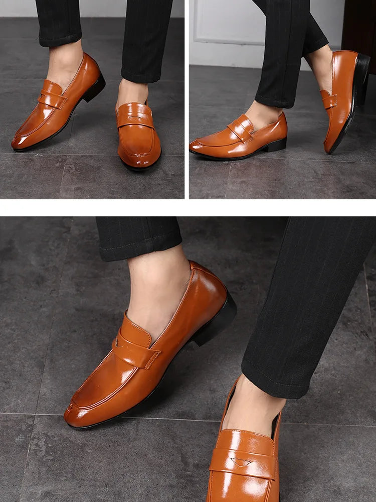 Men's Shoes Loafers Dress Man British Casual Single Leather Small Square Toe Mens Genuine Shoe Formal Black Elegant Good Quality