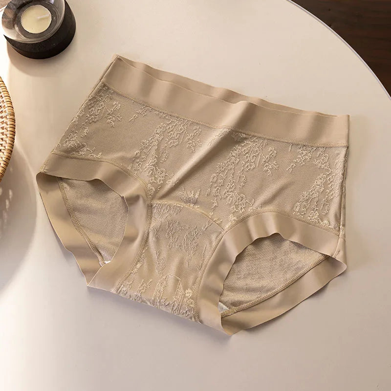 Women's underwear: Comfortable nylon jacquard mid-waist, extended inner rib, hip-hugging, large size triangle