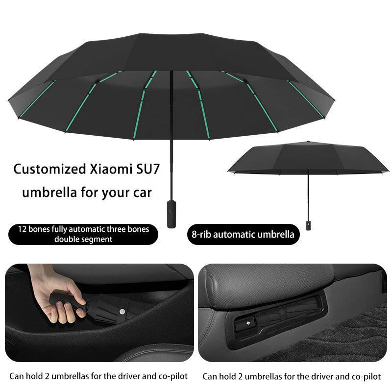 Extra Large Auto Open Close Umbrella Windproof Reverse Fold Sun Rain UV Protection Black Layer Sunshade for Outdoor Travel Use