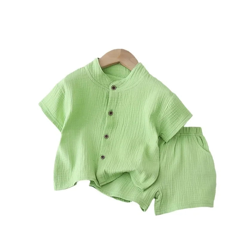 Baby Toddler 2Pcs Cotton Gauze Pajamas Set Short Sleeve Round Neck Sleepwear Soft Breathable Boys Girls 0-5Y Beach Clothes
