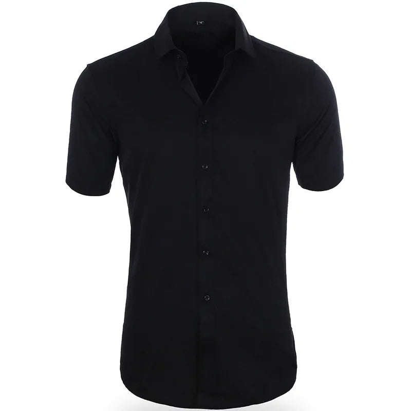 Men's Slim Fit Stretch Long Sleeve Dress Shirt — Square Collar Elegant Business Social