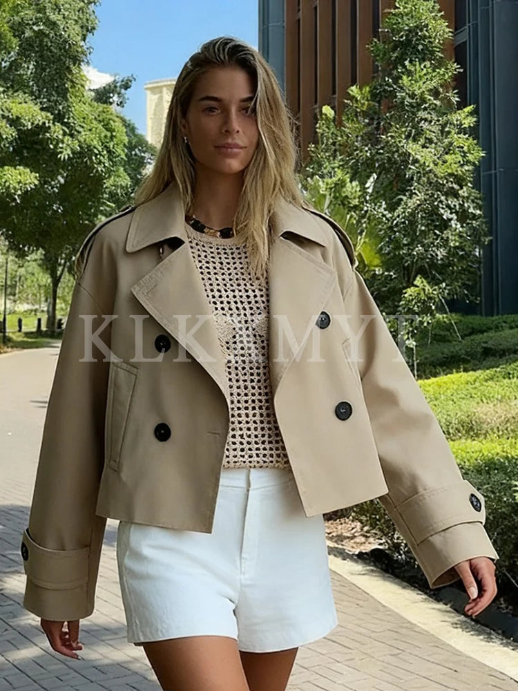 Women Jackets 2025 Autumn Winter New Fashion Laple Long Sleeves Double-Breasted Jacket Female Elegant Windcoat Style New Coats