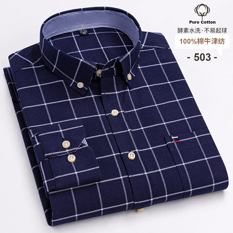 Lynett Lamar Men's 100% Cotton Oxford Plaid Long Sleeve Dress Shirt — Regular Fit Casual S–7XL