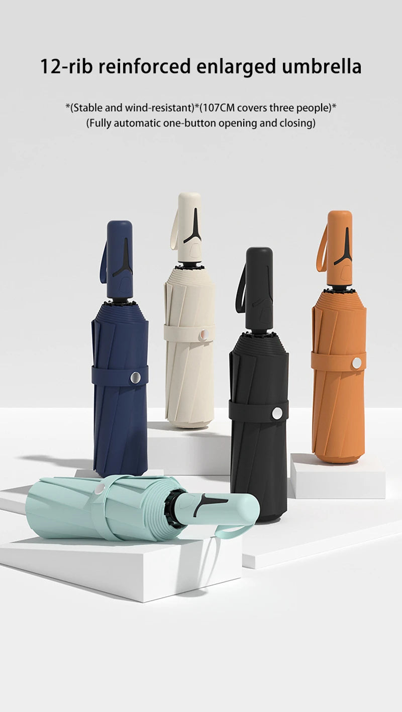 Extra Large Auto Open Close Umbrella Windproof Reverse Fold Sun Rain UV Protection Black Layer Sunshade for Outdoor Travel Use