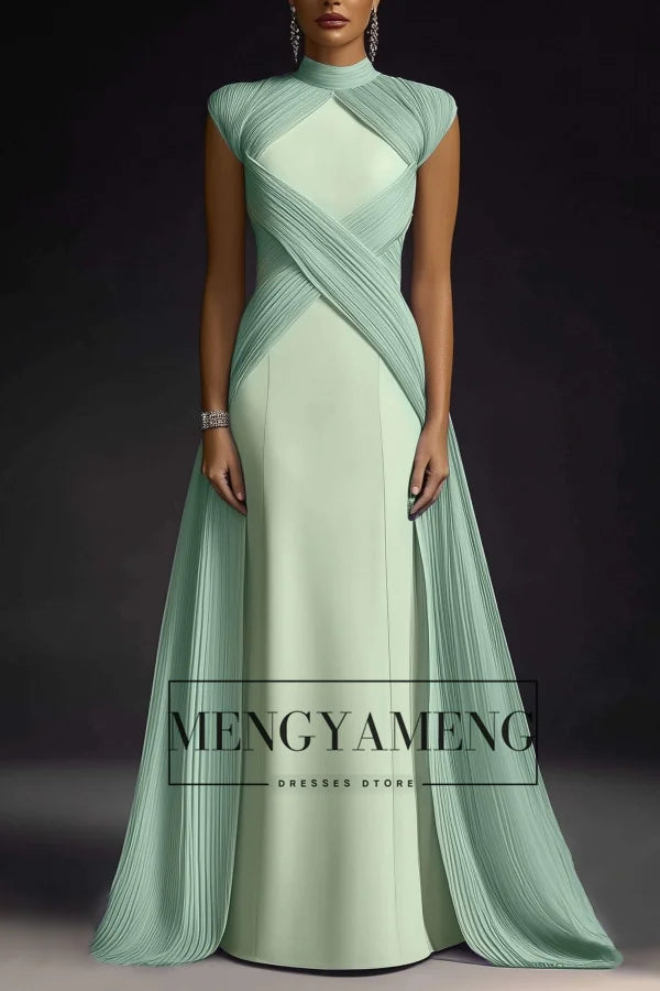 ZHUISHU High Collar Sleeveless Wedding Party Dresses Modest Pleated A Line Long Prom Party Dresses Customized Formal Event Gown
