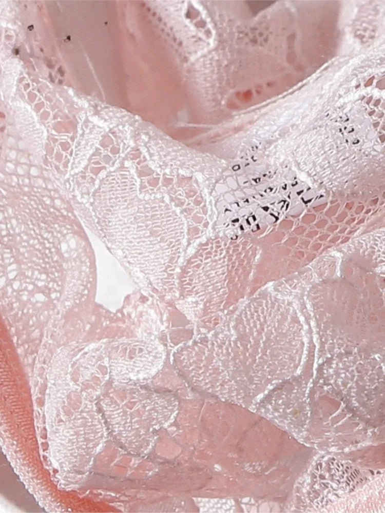 Women Pink Lace Bra and Panty Set Set Bathing Club Outfits Underwear Bralette Lace Brief Sexy Intimates Lingerie Set Straps