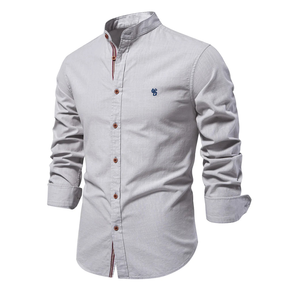 Lynett Lamar Men's 100% Cotton Long Sleeve Casual Shirt — Solid Colour Broadcloth