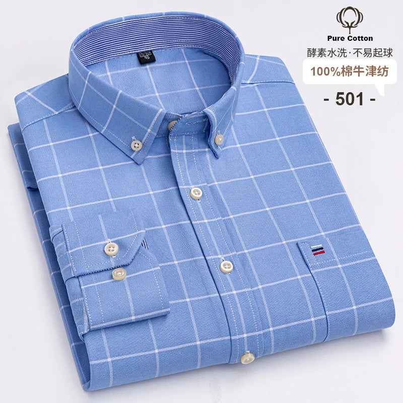 Lynett Lamar Men's 100% Cotton Oxford Plaid Long Sleeve Dress Shirt — Regular Fit Casual S–7XL