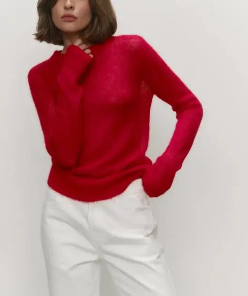 Women's Sweater 2025 Spring Autumn New Comfortable Round Neck Long Sleeve Casual Knitted Basic Semi Transparent Pullover Sweater