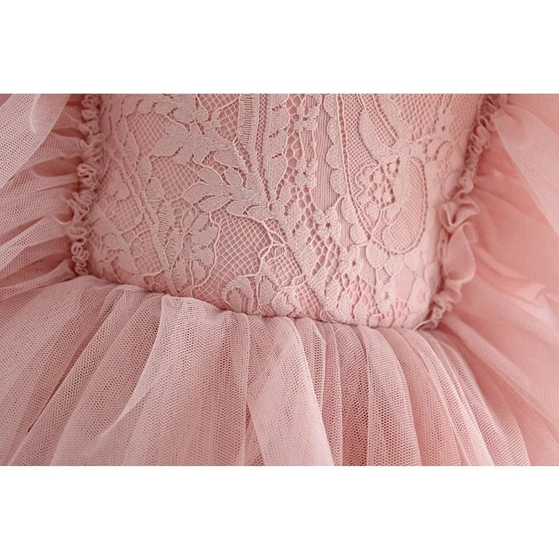 Backless Ruffles Lace Flare Sleeves Layered Princess Party Dresses