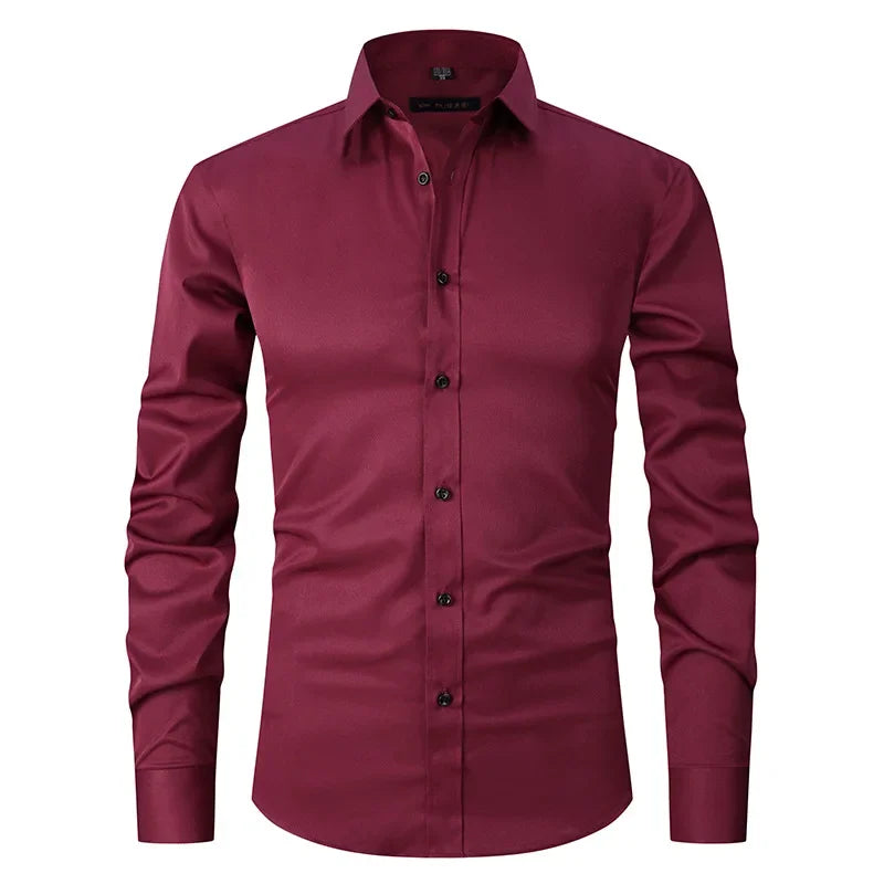 Men's Slim Fit Stretch Long Sleeve Dress Shirt — Square Collar Elegant Business Social