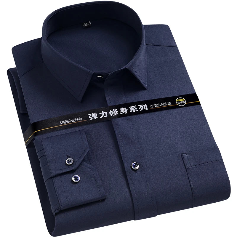 Lynett Lamar Men's Mandarin Collar Long Sleeve Dress Shirt — Patch Pocket Smart Casual Business S–4XL