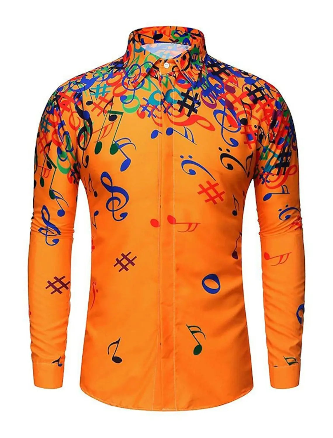 Men's Button Up Shirt Music Notes Collar 3D Print Daily Vacation Long Sleeve Print Clothing Apparel Hawaiian Casual Beach